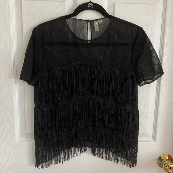 ASOS Black Fringe Mesh Top - Picture 2 of 3